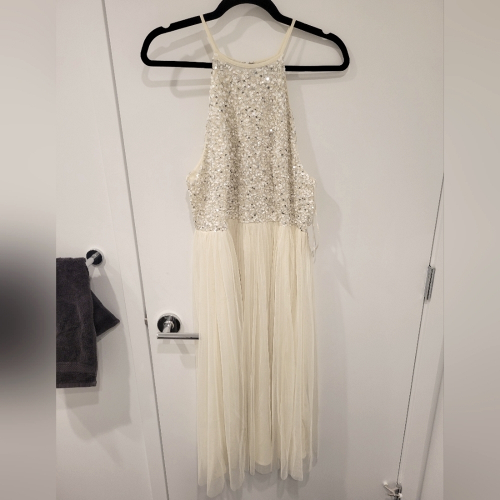 ASOS Halter Off-white Sequin Dress, Size 12